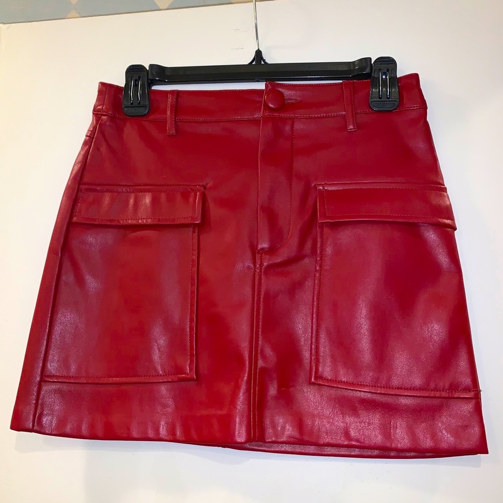 Zara Red Leather Skirt